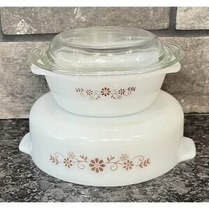 Vitrocrisa Pyr-O-Rey Dynoware 9” Round Casserole & Individual Sq Casserole w/Lid